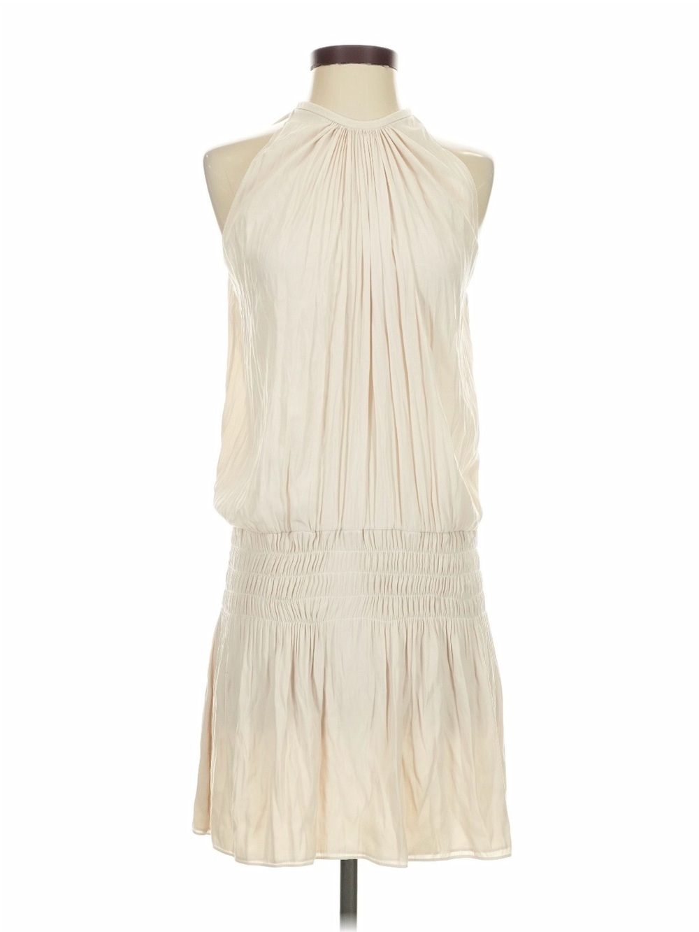 Ramy Brook Cream Halter Pleated Mini Dress